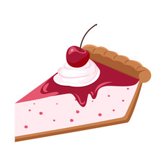 Sweet cherry cheesecake on white background. National Cherry Cheesecake Day.Dairy dessert. Vector illustration