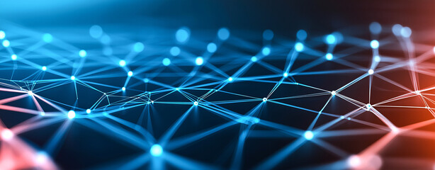 Abstract digital background with glowing blue and orange lines representing network of connections. image conveys sense of technology and innovation