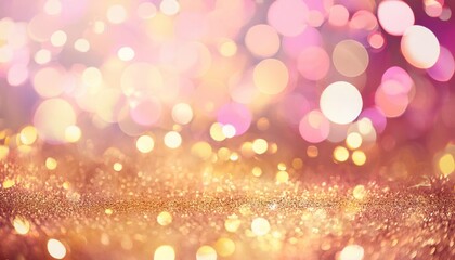 Wall Mural - abstract light golden gradient festive bokeh background with glitter sparkle blurred circles gold pi