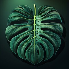 Wall Mural - dark green monstera leaf illustration