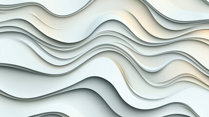 Wall Mural - Abstract layered wave pattern with smooth curves in muted beige and gray tones, creating a flowing and dynamic texture.