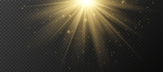 Wall Mural - yellow glowing light explodes on a transparent background. sparkling magical dust particles. bright 
