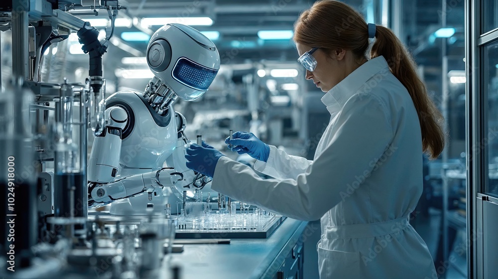 Humanoid robot aids scientists in advanced lab work Stock Photo | Adobe ...