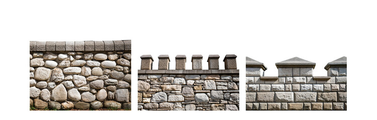 Poster - Stone wall with different sized stones and mortar. There are several sections to the wall, some with more detail than others.
