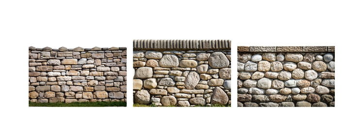 Poster - Three sections of stone wall, each built with different sized rocks.