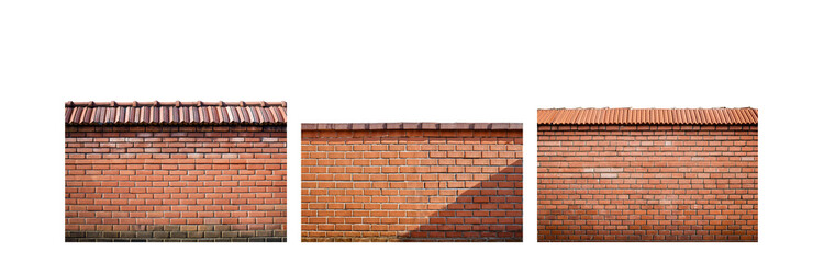 Poster - Three sections of a brick wall with a clay tile roof.