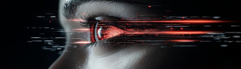 Human Eye with Digital Data and Red Light Streaks