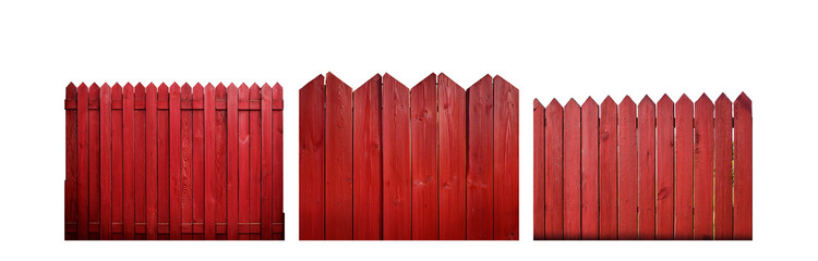Poster - A red wooden fence made of vertical pickets.