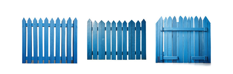 Poster - Three blue wooden fences, two vertical and one horizontal,  isolated on white background.