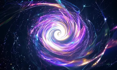 Wall Mural - Dynamic abstract vortex of light and energy on starry background.