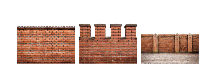 Poster - Three sections of red brick wall with a white background.