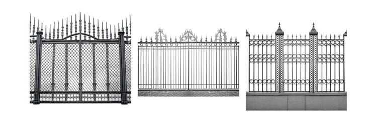 Poster - Three wrought iron gates, each with a distinct design, are isolated against a white background.