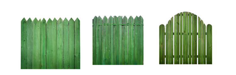 Poster - Three variations of green wooden fences isolated on a white background.