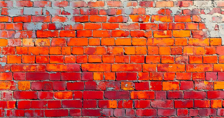 Poster - Background of red brick wall. Old vintage brick wall pattern.