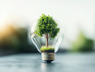 light bulb encasing small tree symbolizes energy efficiency and sustainability. This creative representation highlights importance of eco friendly practices in modern technology