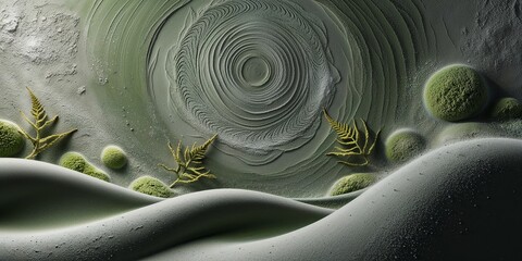 Poster - Abstract green and grey landscape with a swirling center.