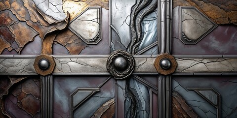 Sticker - Abstract metal texture with cracked and worn surface, perfect for fantasy or sci-fi.