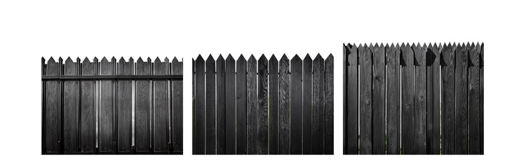 Poster - Black wooden fence with pointed tops against a bright white background.