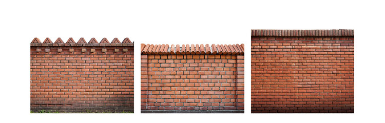 Poster - Three brick walls with different patterned tops, isolated on a white background.