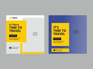 Travel and Tourism Business Marketing Banner. Holidays Tours social media post and square flyer template.