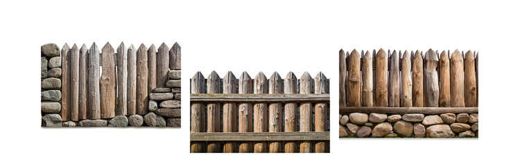 Poster - A fence made of wooden palisades with stone foundations.