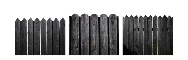 Poster - Black wooden fence with rounded and pointed tops, seen from the side.