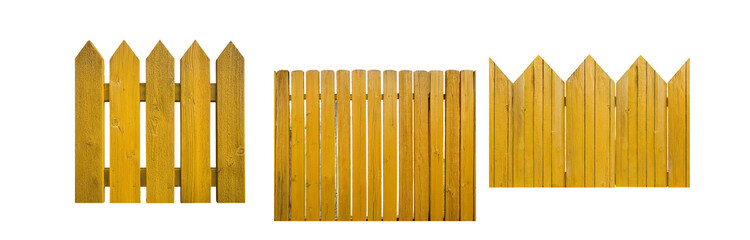 Poster - A yellow wooden fence made up of vertical planks.