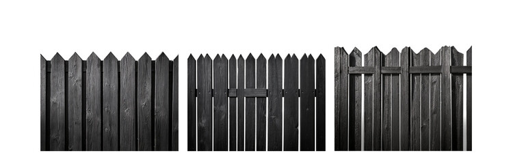 Poster - A black wooden fence with pointed tops against a white background.