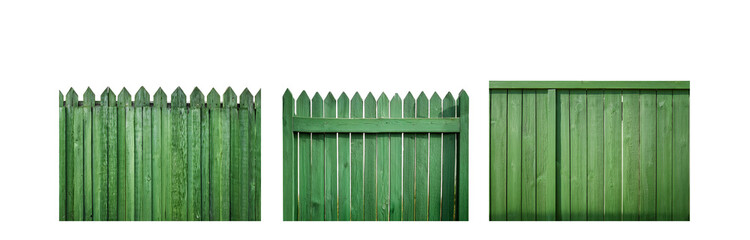 Poster - Three sections of a green wooden fence isolated on a white background.