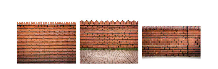 Poster - Three brick walls with different top edges against a white background.