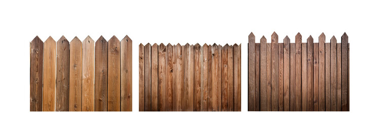 Poster - A wooden fence with pointed top rails against a white background.