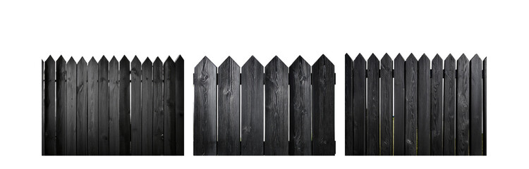 Poster - A black wooden fence with pointed tops against a white background.