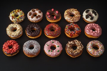 Wall Mural - Donuts on dark background