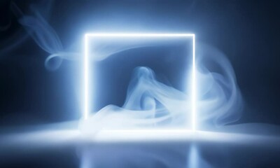 Wall Mural - Create a detailed  evocative prompt for a neon square glowing in a smoky atmosphere