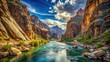 © boxs - Scenic river flowing through narrow canyon among mountains and rocks