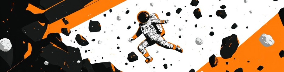 Sticker - An astronaut floats in space among asteroids, showcasing a vibrant graphic design.