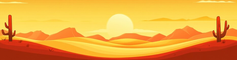 Poster - A vibrant desert landscape with a setting sun and silhouetted cacti.