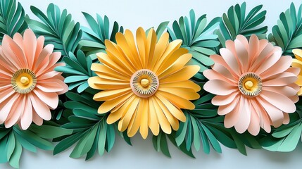 Poster - A vibrant arrangement of paper flowers and leaves, ideal for decoration or craft projects.