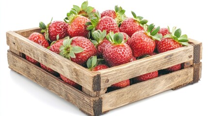 Wall Mural - A wooden crate filled with fresh strawberries, ready for sale or consumption.