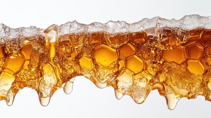 Sticker - A close-up of honeycomb dripping with honey, showcasing its texture and golden color.