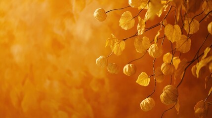 Wall Mural - A serene composition of golden leaves and soft background, evoking autumn's warmth.