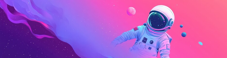Wall Mural - a vibrant illustration of an astronaut floating through colorful cosmic space.