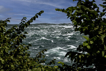 Waves Crashing on a Windy Day Along the Shoreline of the Niagara River