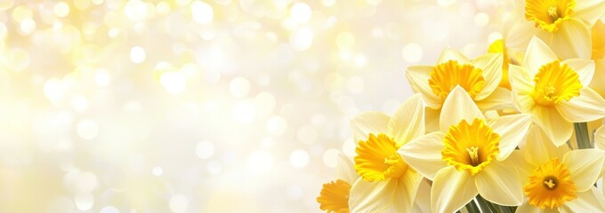 Wall Mural - A serene arrangement of yellow daffodils against a soft, dreamy background.