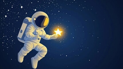Wall Mural - an astronaut floating in space, holding a glowing star against a starry background.