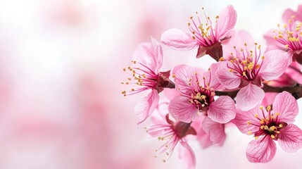 Canvas Print - A close-up of pink cherry blossoms against a soft, blurred background.