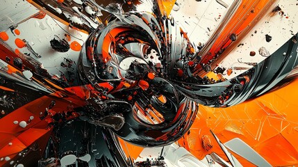 Poster - Abstract swirl design in vibrant orange and black colors.