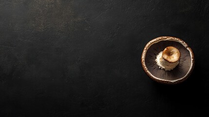 Poster - A single portobello mushroom cap on a dark surface, highlighting its texture and color.