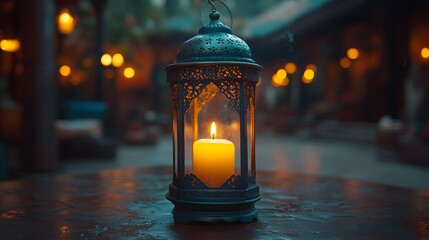 Ramadan concept.  lantern close-up in the foreground with blur background.