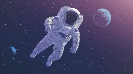 Wall Mural - an astronaut floats in space surrounded by planets, illustrating exploration and adventure.